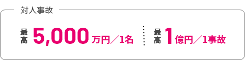 対人事故の補償額：1名に対し最高5,000万円、1事故に対し最高1億円